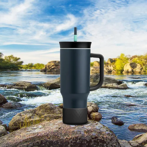 Vista 6 de Manga de silicona para el vaso Owala de 40 oz con asa, funda protectora antideslizante para accesorios de vasos térmicos de acero inoxidable