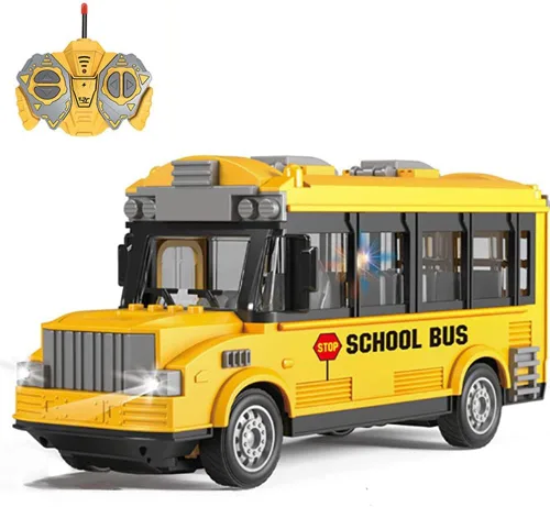 Autobús escolar RC – Vehículos de coches a control remoto, 2.4G, puertas que se abren, autobuses urbanos de juguete, vehículo de bebé clásico, coche