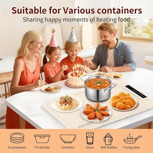 Vista 5 de Tapete de calentamiento para alimentos – Bandeja eléctrica de silicona para calentar alimentos para bufé, tapete de calentamiento de alimentos