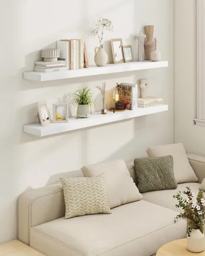 Vista 2 de Marsmiles Estantes flotantes de 32" para pared, estantes de madera con soportes invisibles, juego de 2, estante de pared de estilo rústico de granja