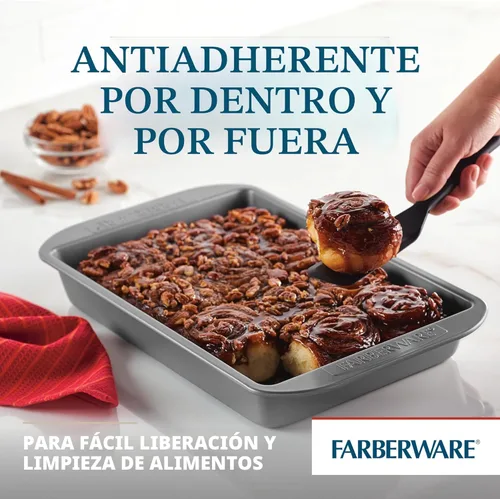 Vista 5 de Farberware Bandeja antiadherente para hornear / molde antiadherente para tartas, rectangular, 9 x 13 pulgadas, gris