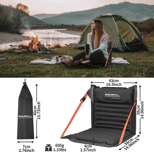 Vista 2 de EULANT Asientos plegables inflables ligeros para silla de camping con soporte trasero y correas ajustables, sillas plegables para camping