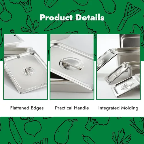 Vista 3 de HECMAC Juego de 6 tapas para sartén de hotel de tamaño completo, tapa de sartén de mesa de vapor de acero inoxidable sólida con asa, calibre 23