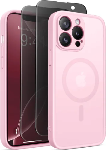Vista 33 de GolbinBox - Funda magnética para iPhone 13 Pro Max, compatible con MagSafe, protección de cámara, protector de privacidad, funda translúcida mate, a
