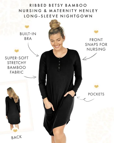 Vista 2 de Kindred Bravely Camisón de lactancia Betsy Henley Camisón de maternidad de manga larga
