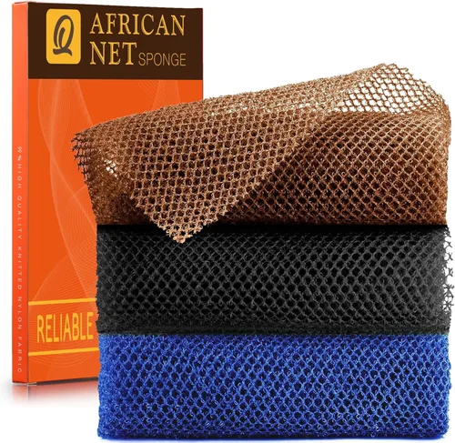 Vista 38 de Juego de ducha exfoliante de 3 piezas de red africana de estilo brillante, esponjas de baño largas para una piel suave y refrescada, el exterior