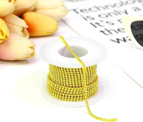 Vista 2 de 1 rollo de cadena de diamantes de imitación de 10 yardas, rollo de cadena de cierre de diamantes de imitación de cristal de 0.079 pulgadas, borde