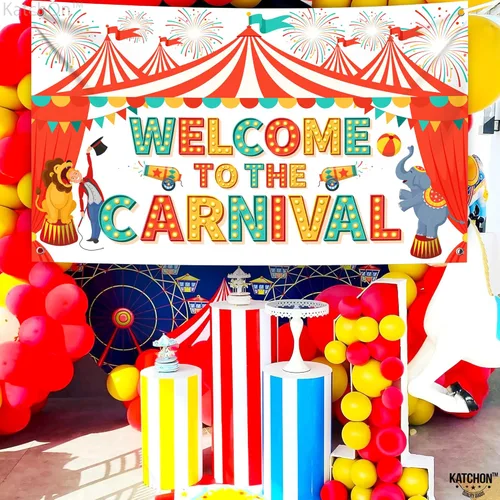 Vista 5 de KatchOn, XtraLarge Welcome To The Carnival - Fondo de 72 x 44 pulgadas, decoraciones de carnaval, pancarta de carnaval para decoraciones de fiesta