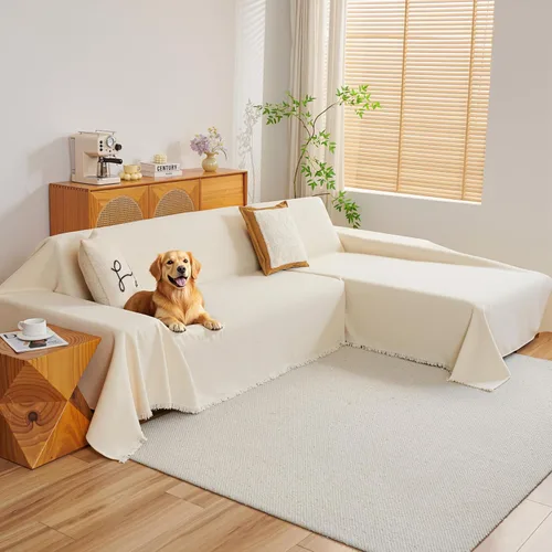 Vista 11 de MYSKY HOME Funda para sofá seccional, 2 piezas de fundas de sofá de felpilla para sofá en L, protector de muebles para mascotas, niños, funda