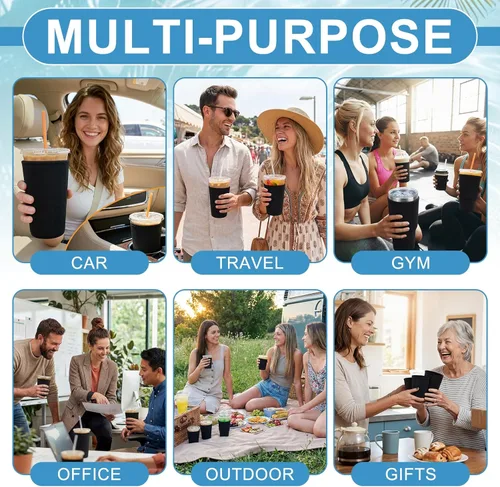 Vista 6 de Chengu 24 Pack Reusable Iced Coffee Sleeves Bulk Black Cold Cup Neoprene Insulated Drink Sleeve Sublimation Blanks DIY Coffee Cup Holders for 16-32