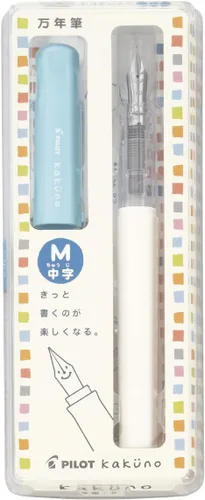 Vista 2 de PILOT Kakuno - Pluma estilográfica de punta media, cuerpo blanco suave tapa azul (FKA-1SR-SLM)