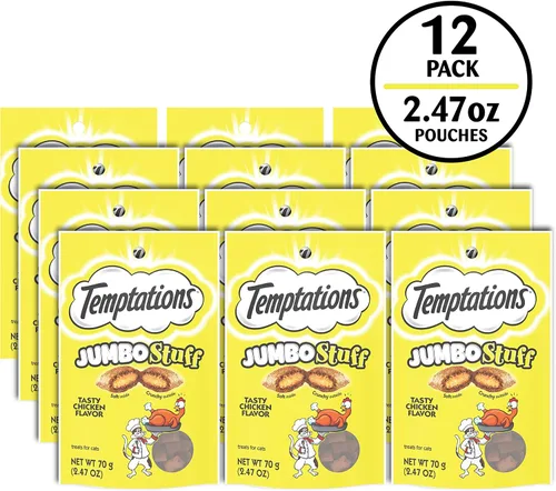 Vista 2 de Temptations Jumbo Stuff - Golosinas crujientes y suaves para gatos, sabor sabroso a pollo, bolsa de 2.5 onzas (paquete de 12)
