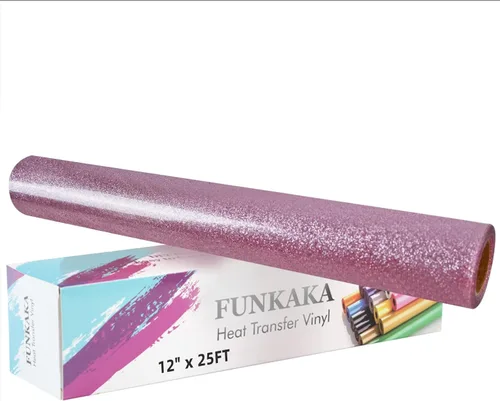 Vista 18 de FUNKAKA Rollos de vinilo de transferencia de calor HTV rosa fluorescente con purpurina, vinilo de poliuretano para planchar de 12 pulgadas x 8 pies