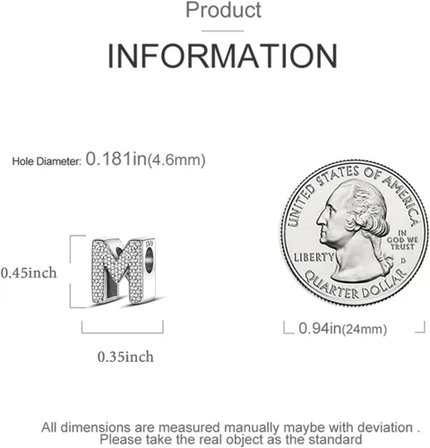 Vista 6 de PARCOM Letter Charms Fits Pandora Bracelets S925 Sterling Silver Initial Charms for Bracelets Alphabet A-Z Letters Bead Bracelets Necklace Pendent