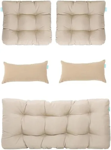 Vista 15 de QILLOWAY - Cojines de asiento de mimbre para patio al aire libre, juego de sofá, dos almohadas en forma de U, dos almohadas lumbares para muebles