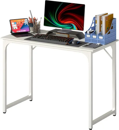 Vista 41 de PayLessHere Escritorio para computadora de 32 pulgadas Negro Escritorio de oficina con marco de metal, pies ajustables Superficie resistente