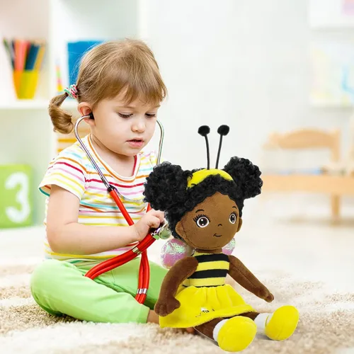 Vista 4 de Muñeca bebé negra, muñecas negras de tela afroamericanas, muñecas de trapo de 30 cm para niñas, regalos suaves, muñeca de hada marrón, juguete