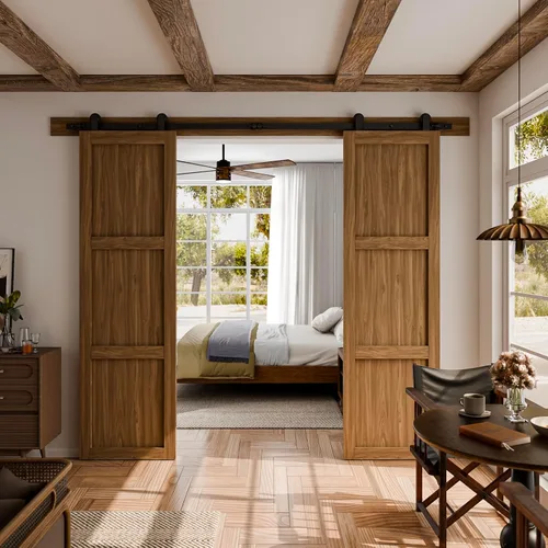 Vista 2 de CCJH Kit de herrajes para puerta corrediza de granero de 4 pies, resistente, suave y silencioso, fácil de instalar, se adapta a paneles de puerta