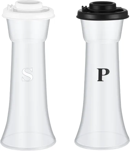 Vista 11 de Juego de 2 saleros y pimenteros de plástico con tapas, grandes cubiertos con reloj de arena a prueba de humedad, recipiente para el hogar