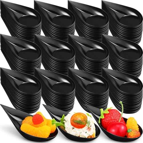 Vista 10 de 400 cucharas de plástico para aperitivos de 4 pulgadas, mini platos desechables para aperitivos, lágrimas para servir postre, lágrima, cuchara
