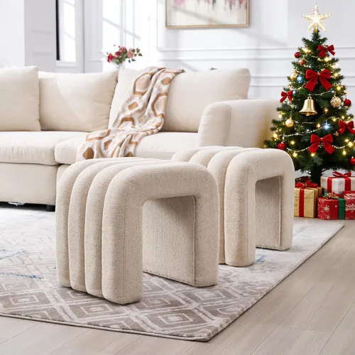 Vista 7 de Juego de 2 taburetes otomanos multifuncionales, reposapiés para sofá, taburete de tocador moderno para sala de maquillaje, sala de estar y entrada