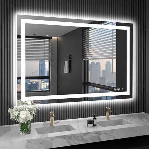Vista 20 de LOAAO Espejo de baño LED RGB de 60 x 28 pulgadas con luces, grande, antiniebla, espejo de tocador de baño iluminado regulable, múltiples modos