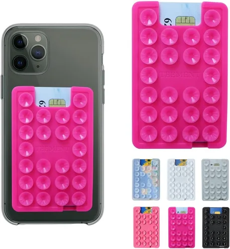Vista 6 de Soporte para tarjeta de ventosa, cartera para teléfono, accesorio adhesivo de silicona para iPhone y Android, soporte de ducha de espejo manos Negro