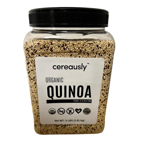 CEREAUSLY Quinoa orgánica tricolor – Quinoa real premium de Bolivia – Quinoa Kosher y sin OMG – Quinoa vegana y con cuota de gluten – 3 libras