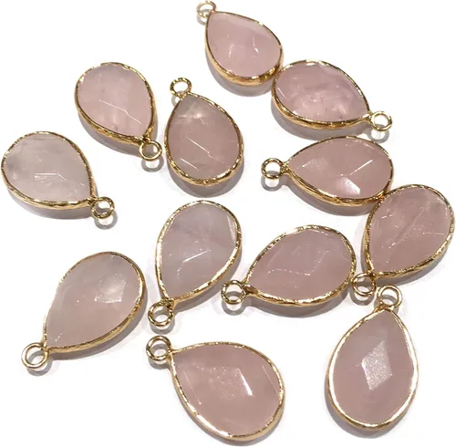 LE SKY 10 colgantes de piedra natural con forma de gota de agua facetada, cuarzo rosa, chakra, curación, piedra de cristal rosa, dijes colgantes