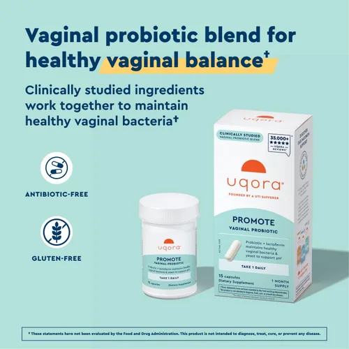 Vista 2 de Uqora Promote - Apoyo para la salud vaginal* - Probiótico para mujer con lactoferrina, Lactobacillus Acidophilus y Lacticaseibacillus Rhamnosus