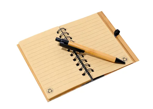 Vista 2 de Bamboo Covered Notebook, Spiral Hardcover, Bamboo Ballpoint Pen, Diary for Students, Sketches, Writing, Lined Page, Arts & Crafts, Note-Taking, 70