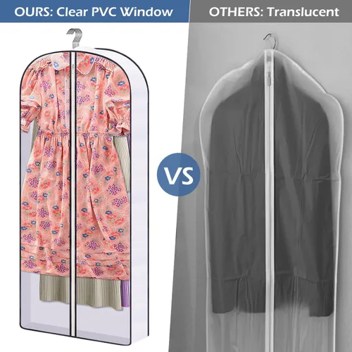 Vista 10 de SLEEPING LAMB Bolsas de ropa con fuelle de 60 pulgadas para almacenamiento de armario, bolsa de vestir transparente para colgar ropa para vestidos