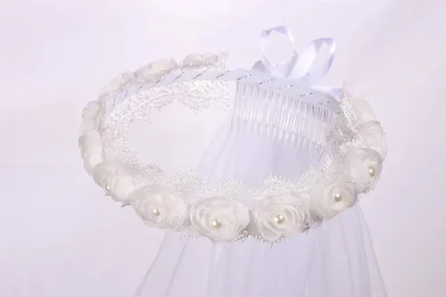Vista 4 de Velo de la primera comunión blanco con lazo, para niñas
