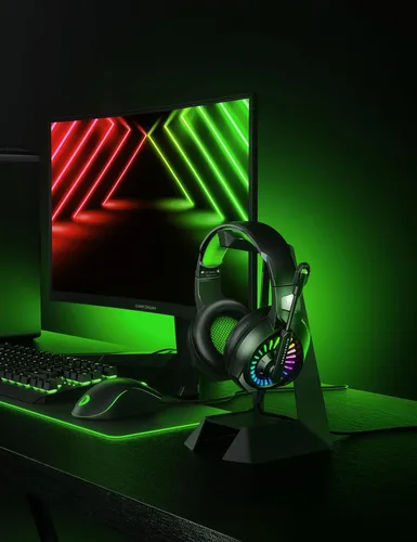 Vista 6 de ZIUMIER Z20 Auriculares para juegos para PS4, PS5, Xbox One, PC, auriculares con cable sobre la oreja con micrófono de aislamiento de ruido, luz LED