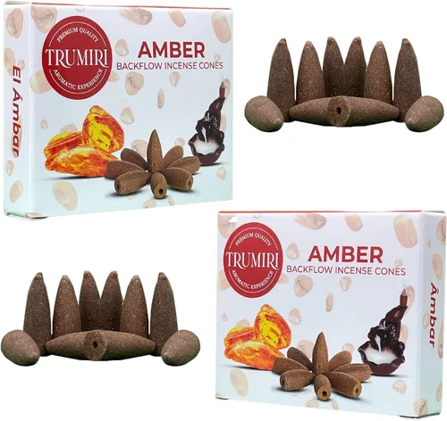 TRUMIRI Conos de incienso de contraflujo ámbar - Total 20 conos de incienso en cascada - Paquete doble de 10 conos de incienso de contraflujo -