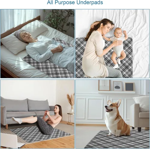 Vista 7 de Almohadillas de cama lavables e impermeables para incontinencia, 34 x 36 pulgadas (paquete de 4), almohadillas reutilizables de gran absorción