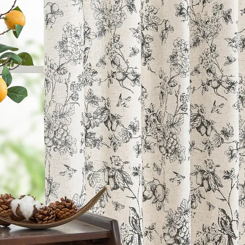 Vista 58 de JINCHAN Cortinas de mezcla de lino con flores para sala de campo francés, cortinas para sala de estar de 84 pulgadas de largo, cortinas impresas