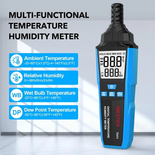 Vista 2 de MESTEK Medidor de humedad de temperatura, higrómetro digital de alta precisión con ambiente, punto de rocío, temperatura de bombilla húmeda