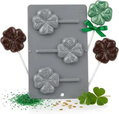 Vista 4 de Candy Molds N More Cuatro hojas trébol/trébol piruleta chocolate caramelo molde Día de San Patricio 4001