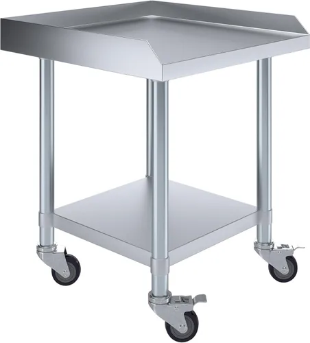 Vista 10 de AmGood Soporte para equipo de acero inoxidable con estante inferior + ruedas, resistente, grado comercial, certificado NSF