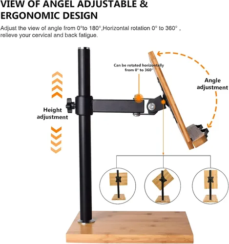 Vista 2 de wishacc Soporte para libros ajustable en altura Soporte vertical de bambú para leer manos libres, escritorio ajustable en altura y ángulo