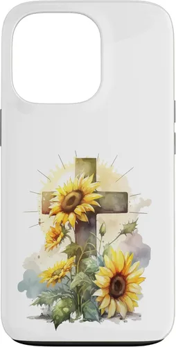 Vista 10 de Faith Christian Cross Watercolor Sunflower Flowers Case for iPhone 17