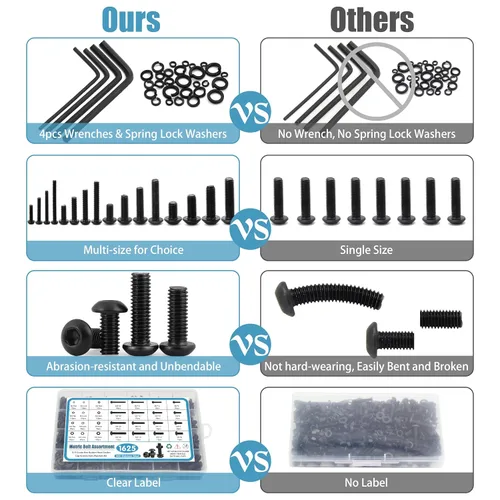 Vista 4 de SATANTECH Kit surtido de 1625 tornillos y tuercas, M2 M3 M4 M5 Surtido de pernos de tuerca con cerradura y arandelas planas, kit surtido