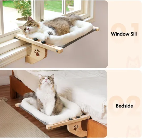 Vista 7 de AMOSIJOY Percha de Ventana para Gatos Hamaca Resistente Asiento de Ventana con Funda de Cojín para Cama, Marco de Madera y Metal para Gatos Grandes