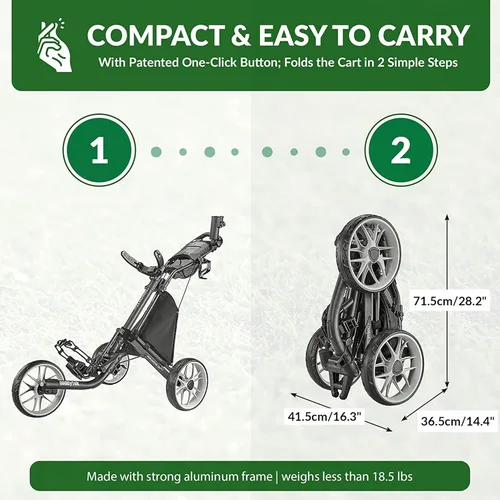 Vista 8 de Caddytek CaddyLite EZ V8 Carrito de Golf Empujable - Carrito Ligero de 3 Ruedas Plegable con Plegado de 2 Pasos con un Solo Clic, Ruedas de EVA