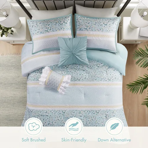 Vista 3 de Madison Park Juego de edredón, juego de edredón floral de sirsaca tamaño Queen, edredones de microfibra, edredón ligero para todas las estaciones