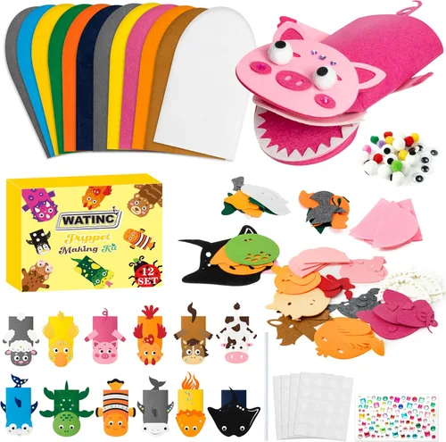 Vista 16 de WATINC Kit de fabricación de marionetas de mano de 12 piezas, calcetines de fieltro para manualidades, juguetes creativos de bricolaje para hacer