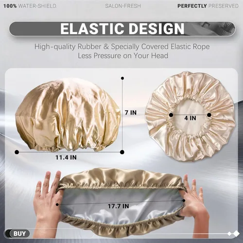 Vista 5 de Smilco Paquete de 2 gorros de ducha reutilizables, protector de pelo grande de EVA de 12.6 pulgadas, impermeable, doble capa para mujeres