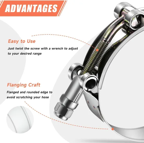 Vista 5 de Paquete de 2 abrazaderas de manguera con pernos en T de 3 pulgadas, abrazadera de entrada turbo de acero inoxidable 304, rango de trabajo de 3.27 a