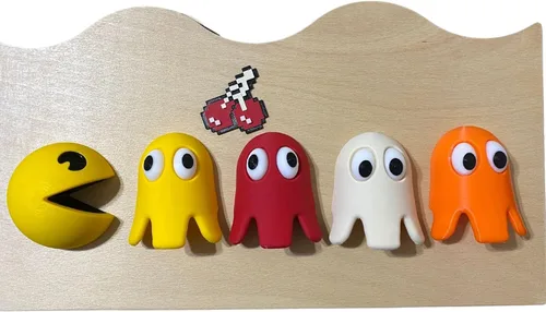 Vista 2 de Retro Arcade Inspired Wall Decor Set - Juego de personajes de juego impresos en 3D y cereza de 3 pulgadas, decoración de pared retro arcade de 3
